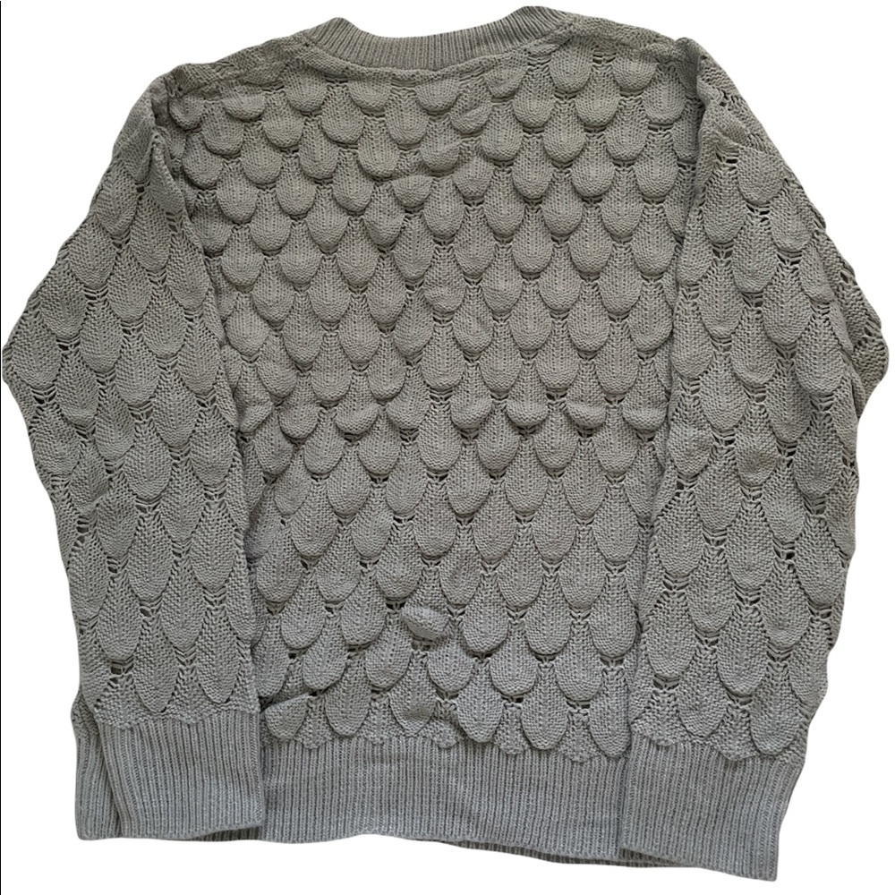 β¨HPx2β¨ Gray V-neck, Feather-Hollowed-out, Long Sleeve Knitted Sweater - Picture 3 of 5